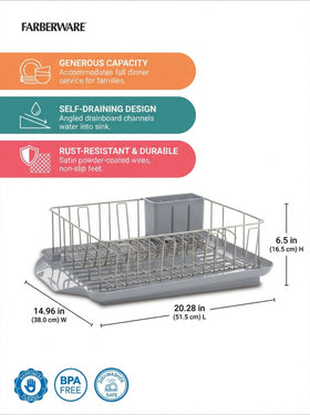 Farberware Classic dish rack flatware caddy shows three compartments for sorting.