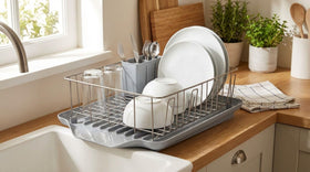 Farberware Classic dish rack high-capacity drying basket accommodates cookware.