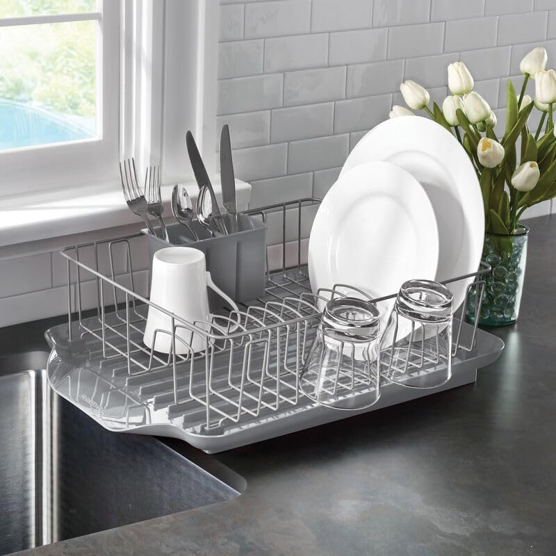 Farberware Classic dish rack non-slip feet secure the unit on counters.