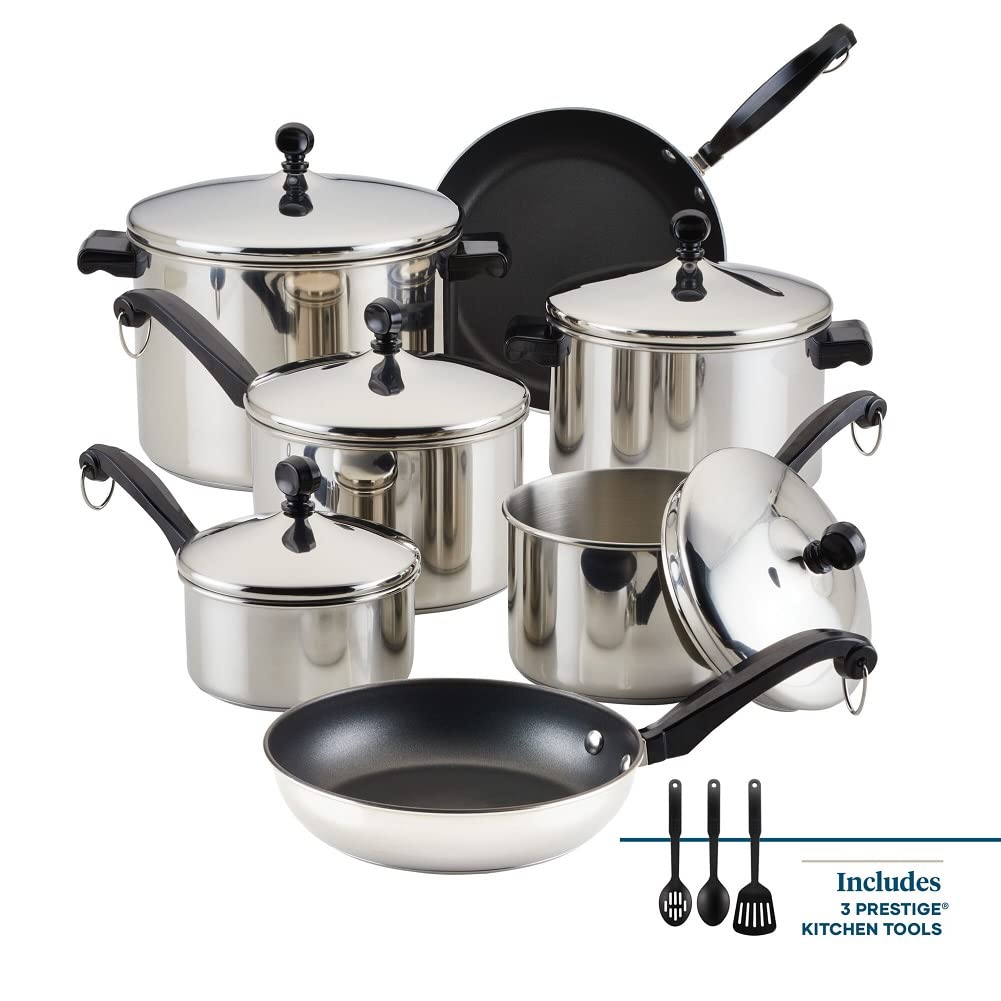 Farberware Classic full-cap-base detail highlights rapid, even heating across dishes.