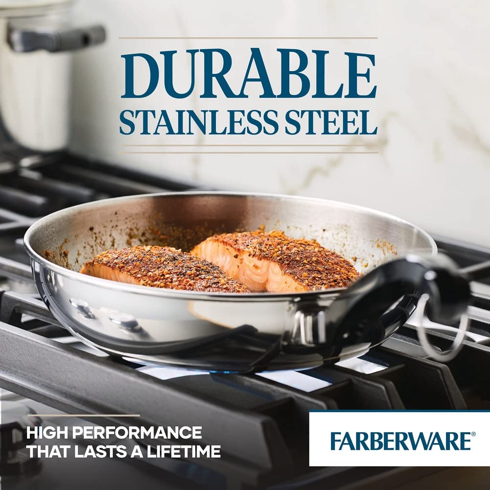 Farberware Classic induction-ready base supports even heat on compatible stoves.