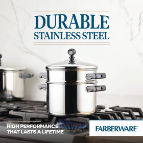 Farberware Classic mirror-finish stainless steel adds timeless style.