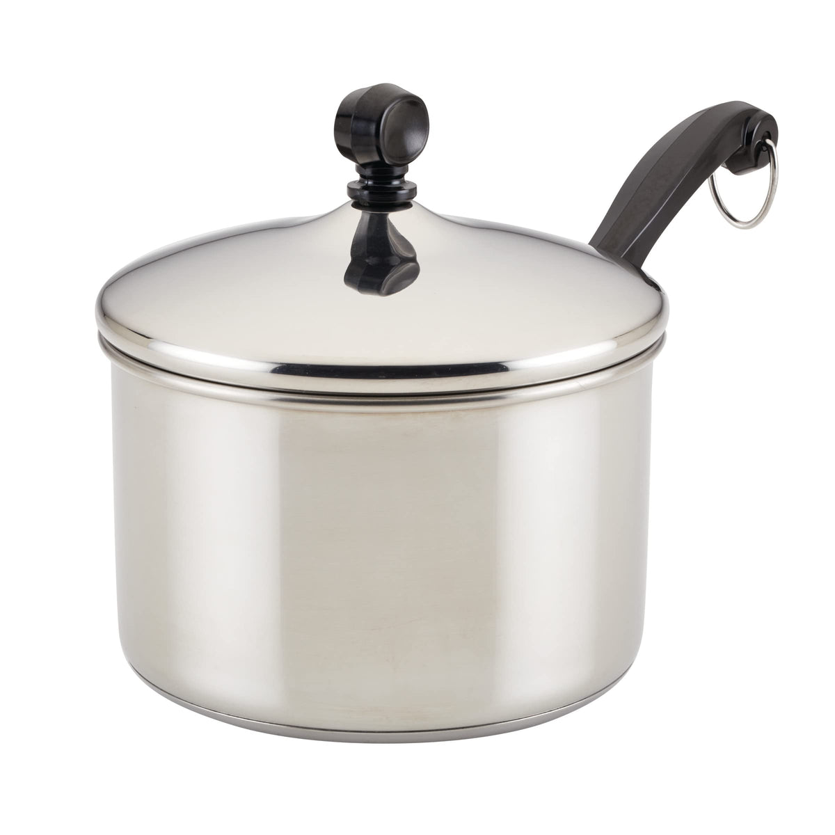 Farberware Classic 2-Quart saucepan with mirror finish for quick reheating and simmering.