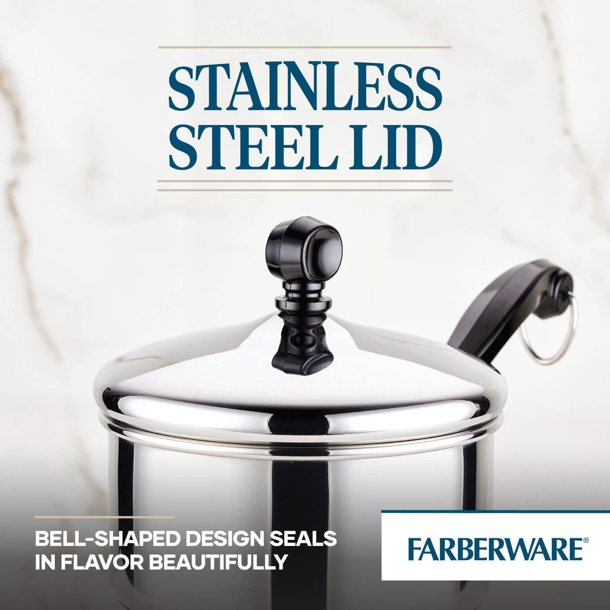 Farberware Classic base with aluminum core delivers rapid, even heat.