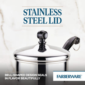 Farberware Classic base with aluminum core delivers rapid, even heat.