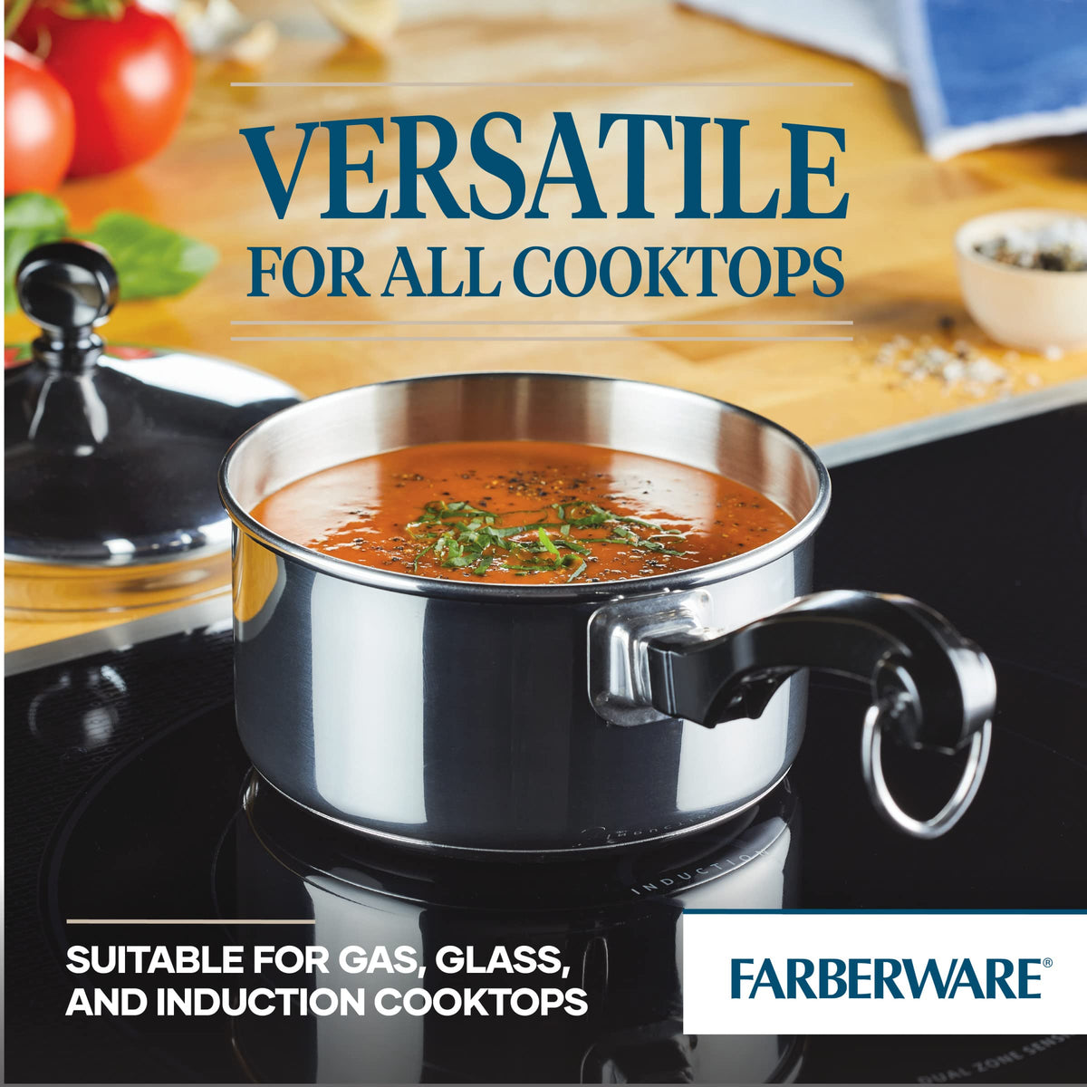 Farberware Classic mirror-finish stainless steel for a polished kitchen look.