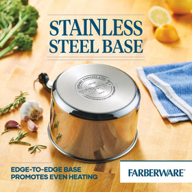 Farberware Classic Stainless 2-Quart cool touch phenolic handles for safe grip.