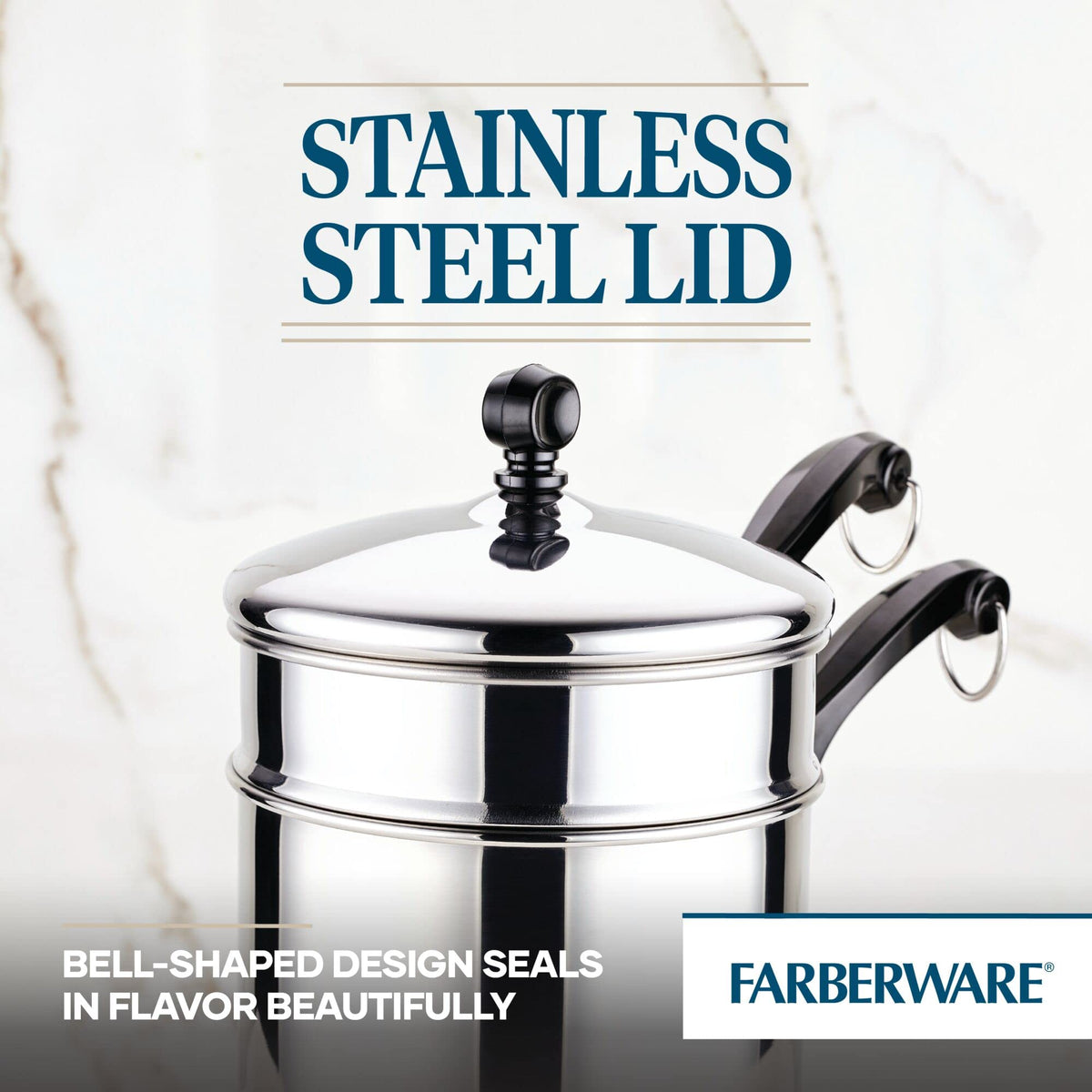 Farberware Classic Stainless 2-Quart full cap base ensures even heating.