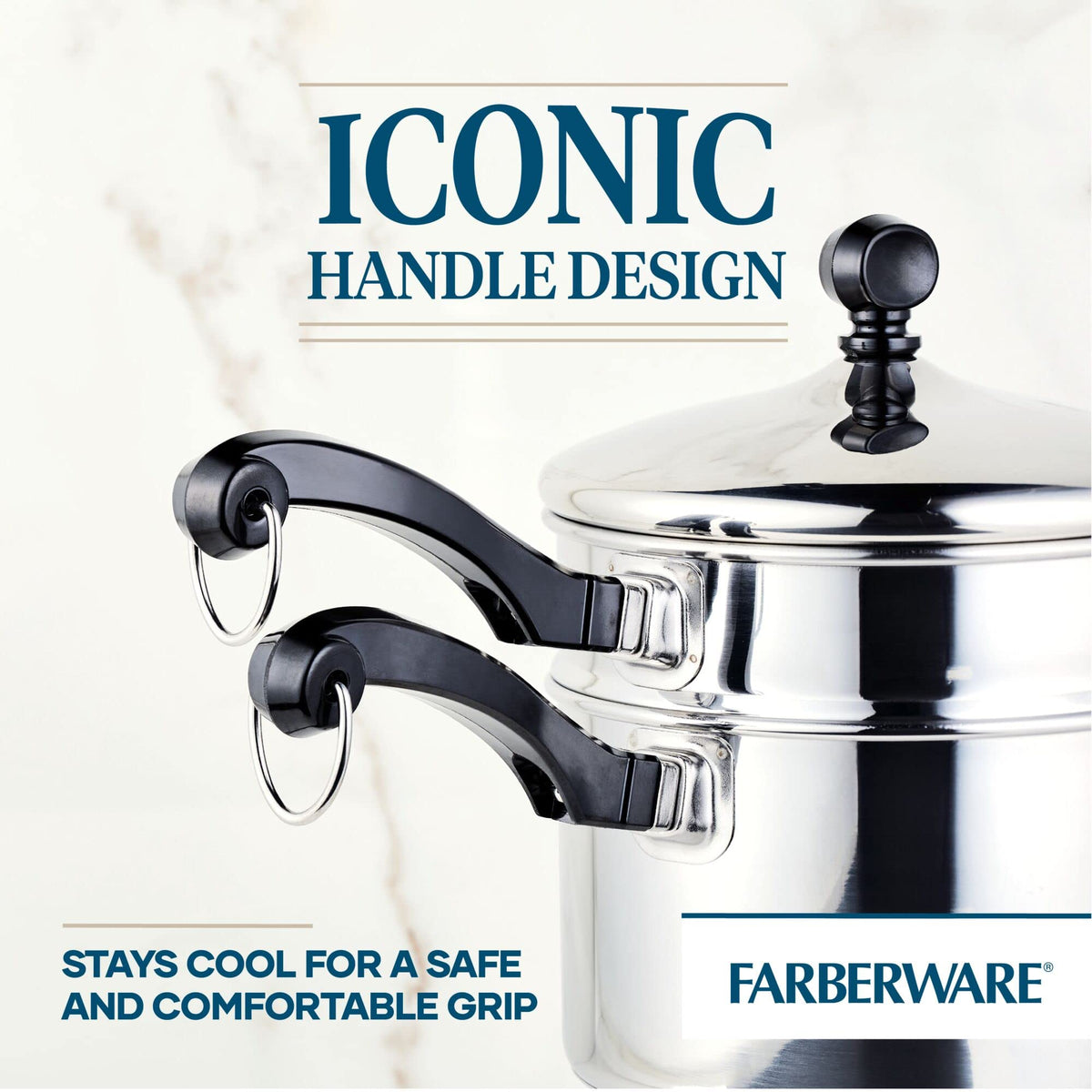 Farberware Classic Stainless 2-Quart lid with large knob for easy handling.