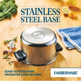 Rolled rims provide drip-free pouring from the 4-quart saucepot