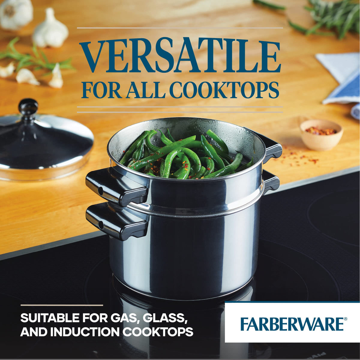 Farberware Classic steamer basket supports efficient steaming.