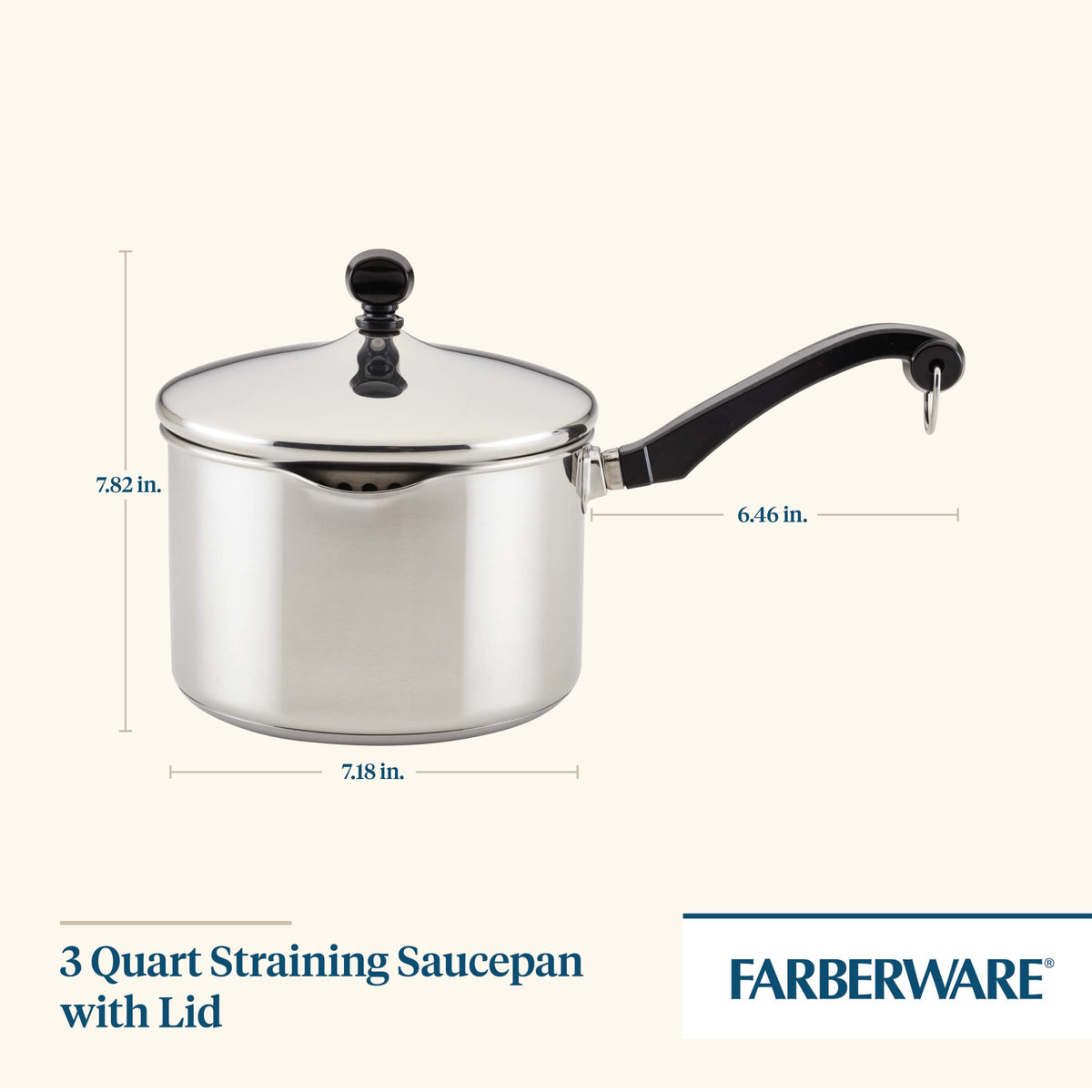 Farberware Classic straining saucepan lid closed demonstrates heat retention for simmered sauces