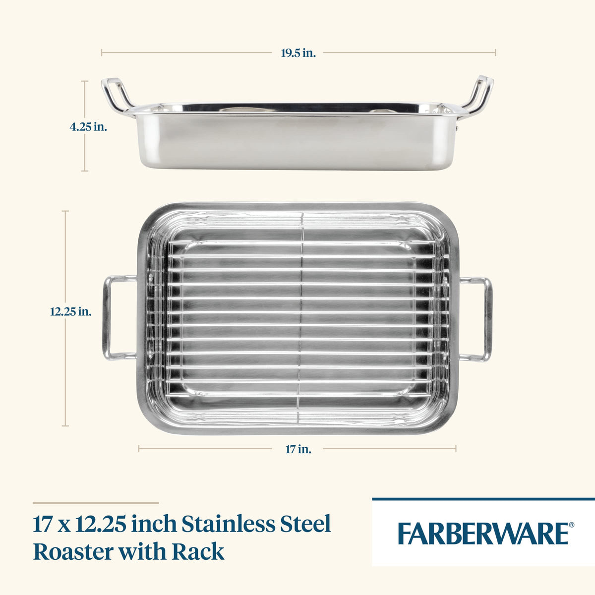 Farberware Classic Traditions close-up of rack elevating meat for uniform cooking.