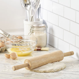 Farberware rolling pin ergonomic handles provide comfortable grip during longer baking sessions.