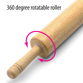 Farberware rolling pin smooth surface glides over dough for even, precise rolls.