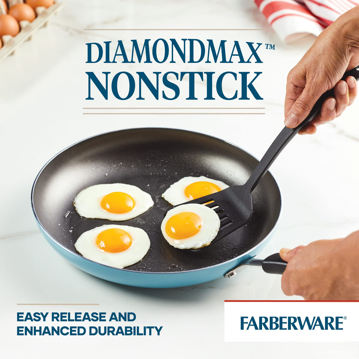 Farberware Cookstart DiamondMax pan in oven-safe scene up to 350°F limits