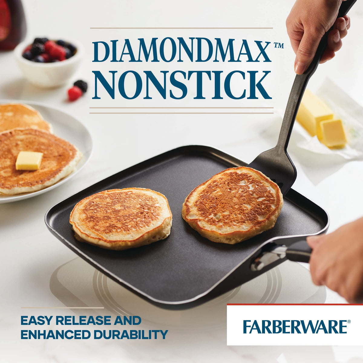 Farberware Cookstart DiamondMax griddle surface shows durable nonstick interior