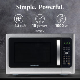Farberware microwave interior with LED lighting shows contents clearly