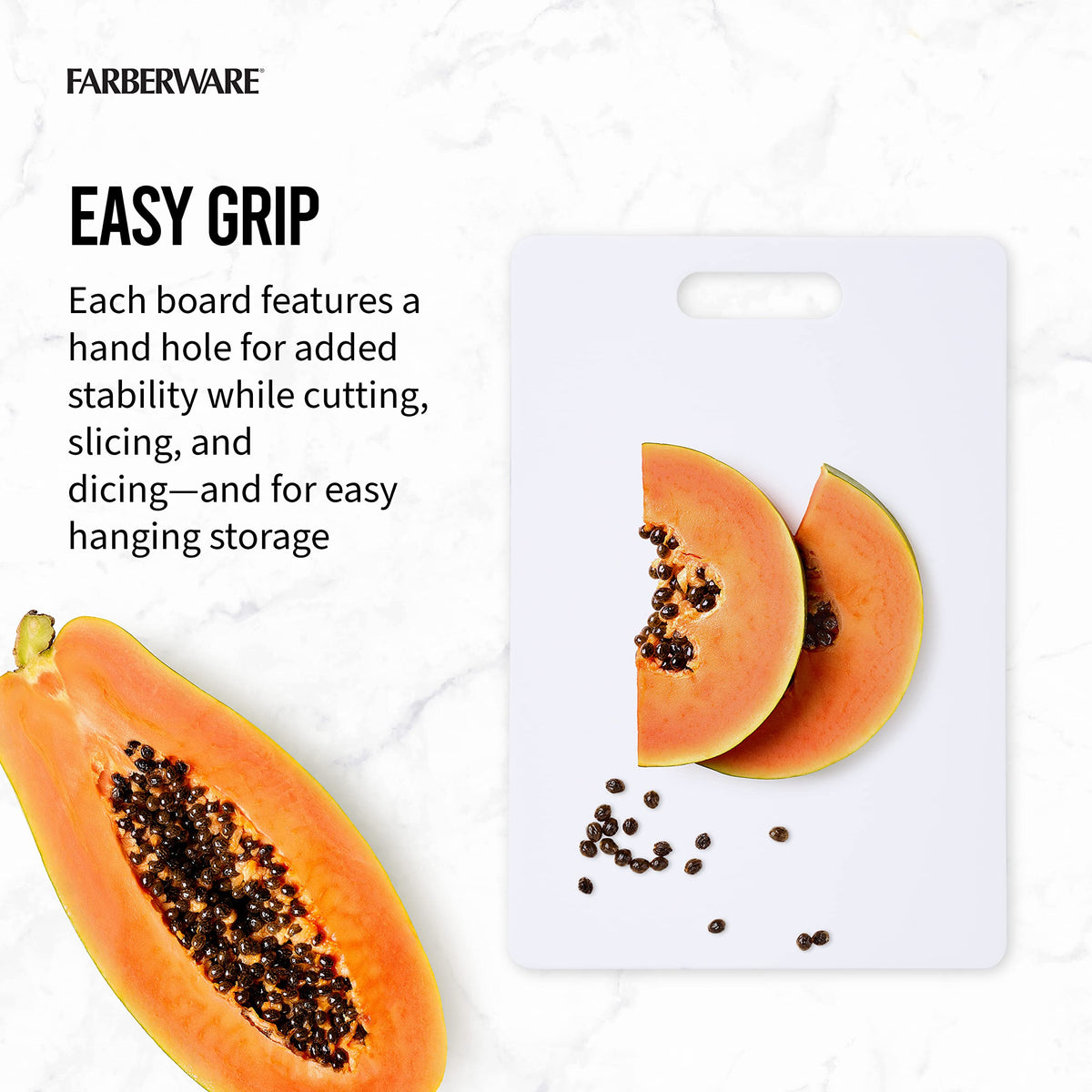 Farberware dishwasher-safe boards simplify cleanup after meal prep.
