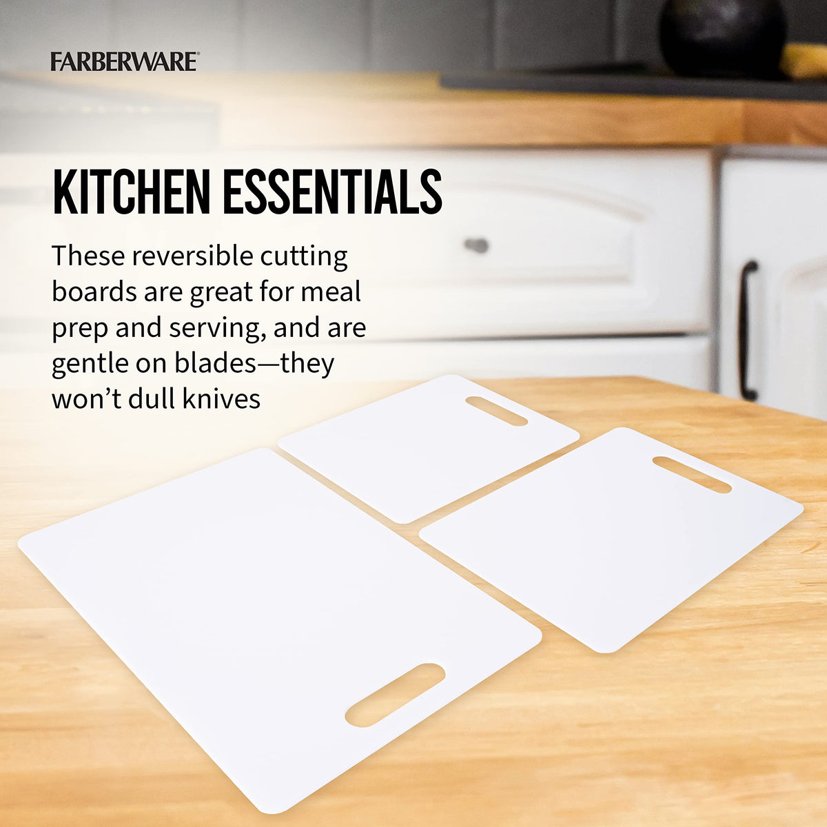 Farberware medium cutting board offers easy maneuvering for mid-size ingredients.