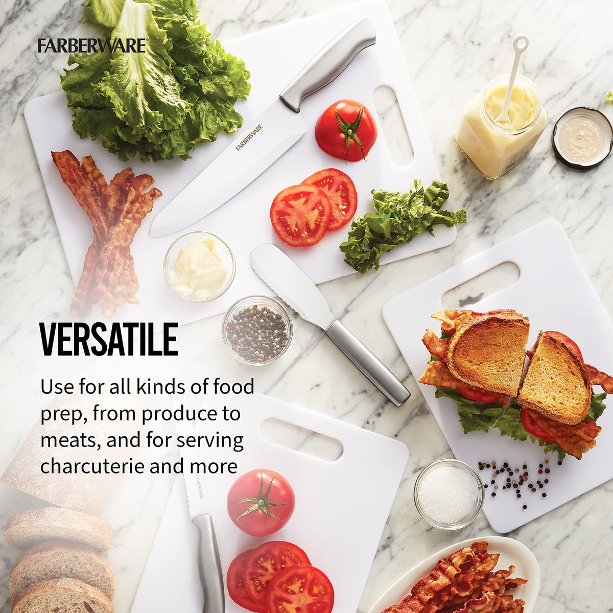 Farberware small cutting board is compact and dishwasher-safe for quick prep.