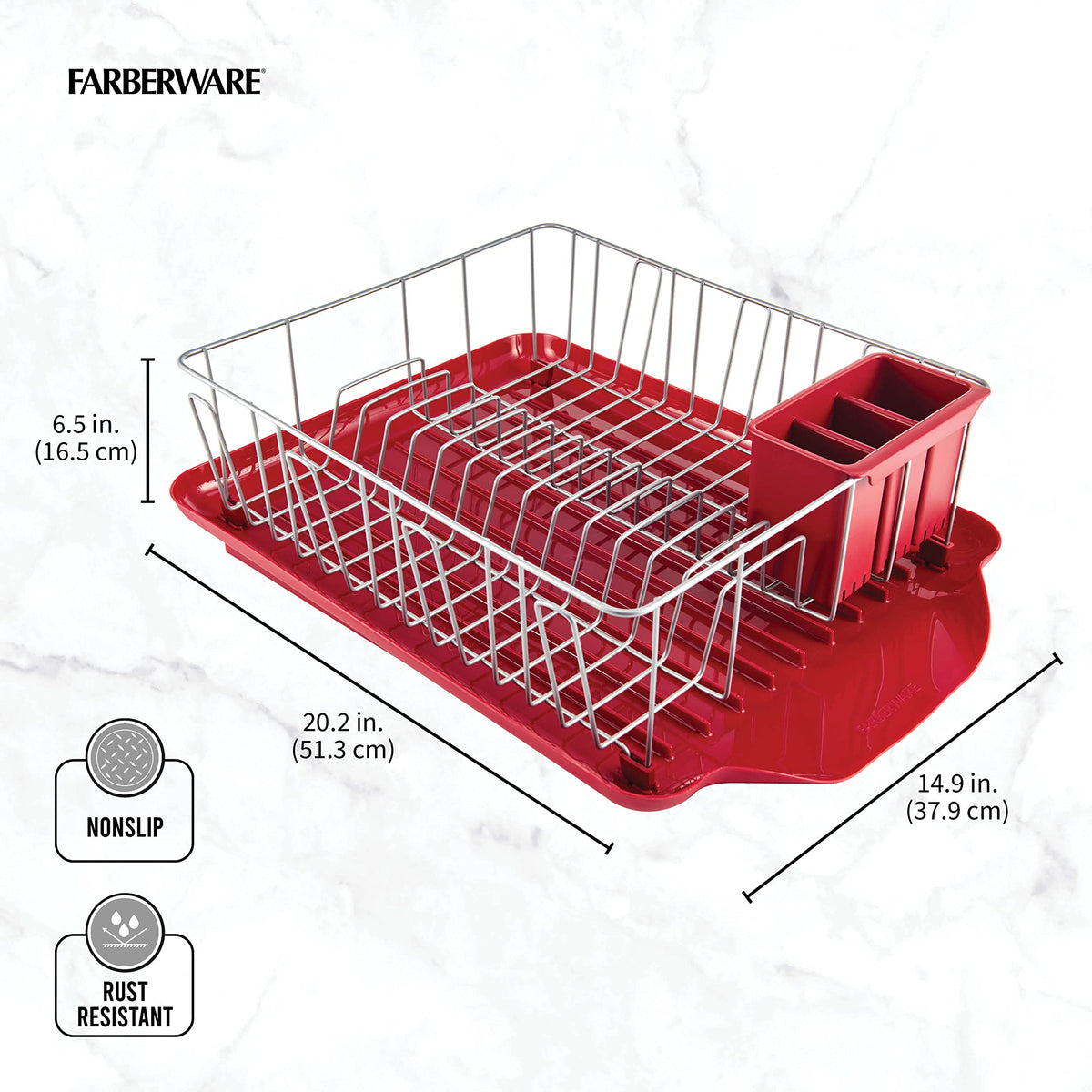 Farberware dishrack ideal for drying large pots and roasters on the self-draining board.