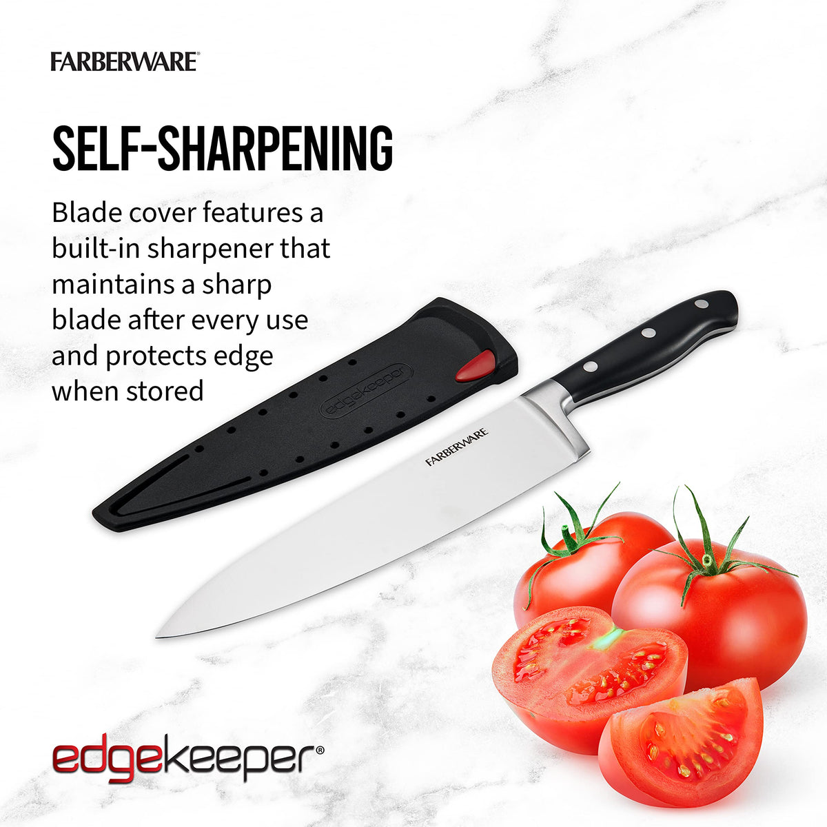 Farberware Edgekeeper knife ergonomic triple riveted handle close up