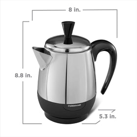 Farberware brew basket supports 2-4 cup batches for quick coffee.