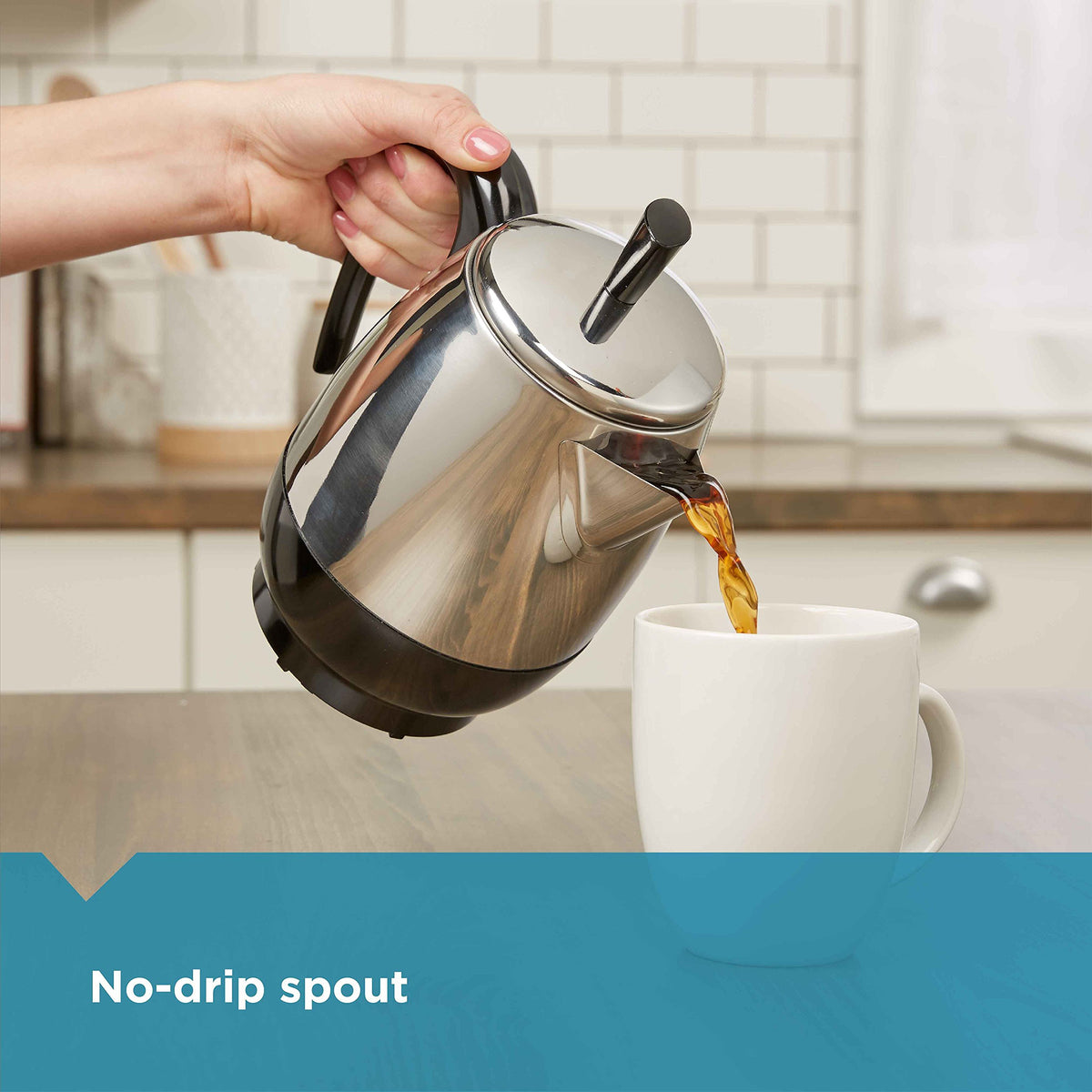 Farberware stainless steel body offers durable performance and modern look.