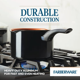Built-in strainer lid in action with Farberware Glide.