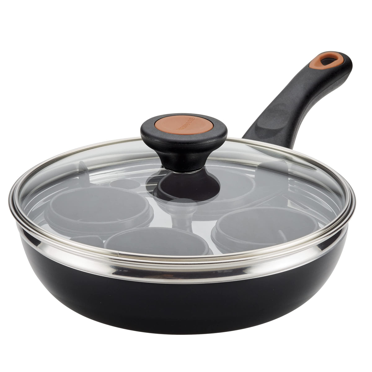 Farberware Glide egg poacher 8-inch in use with easy nonstick release.