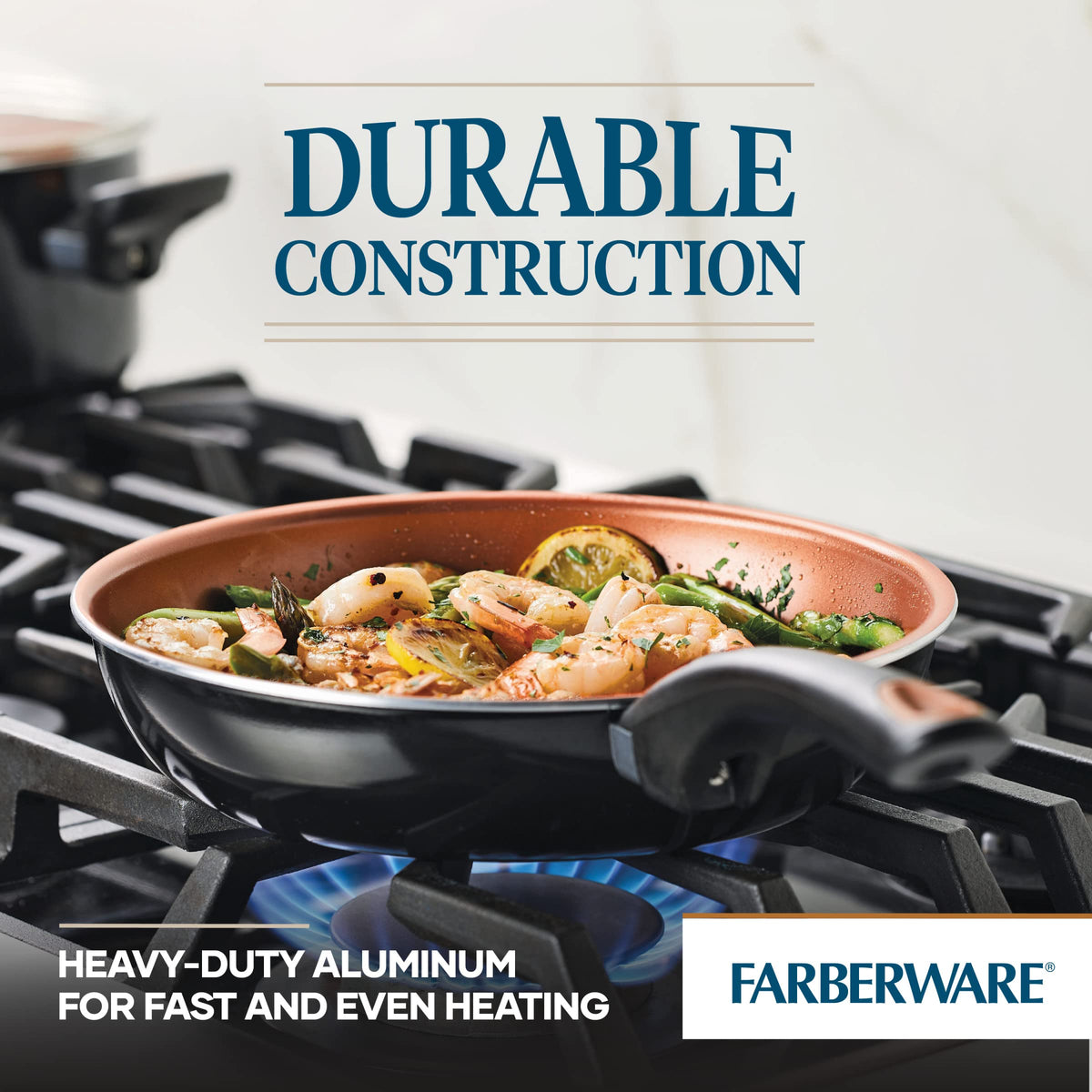 Farberware Glide Copper Ceramic Nonstick surface close-up for easy release