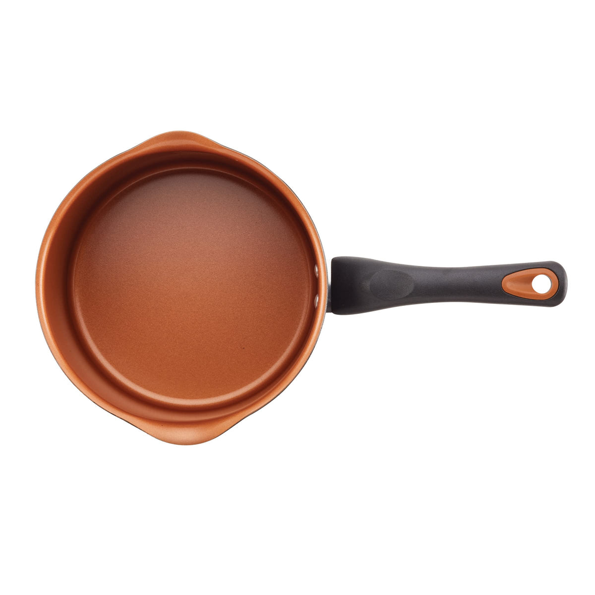 Shatter-resistant glass lid with built-in strainer on Farberware Glide.
