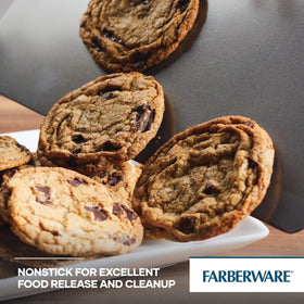 Farberware GoldenBake pans oven-safe up to 450 degrees Fahrenheit.