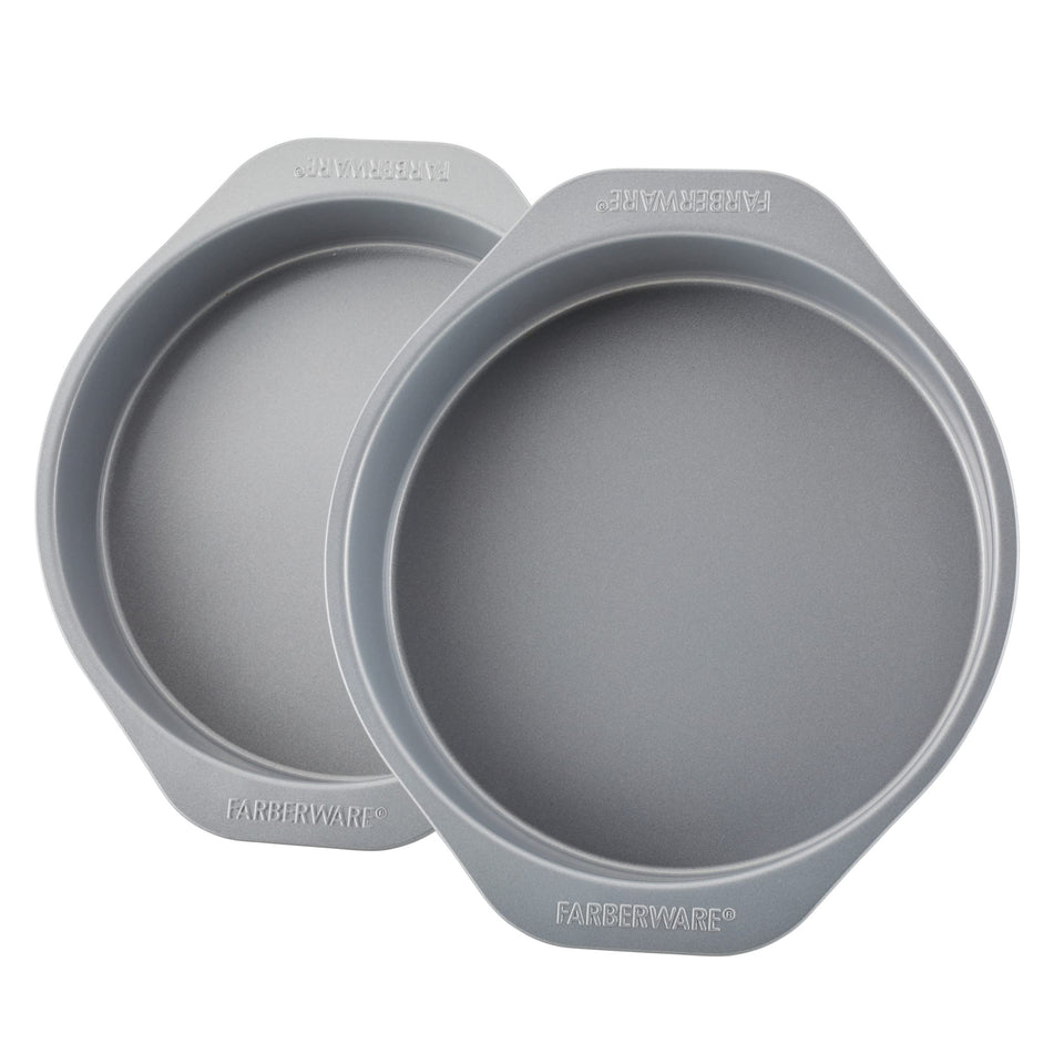 Farberware GoldenBake two 8-inch round pans with even heat and easy release.