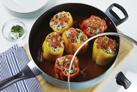 Farberware heavy-duty aluminum pan heats quickly and evenly.
