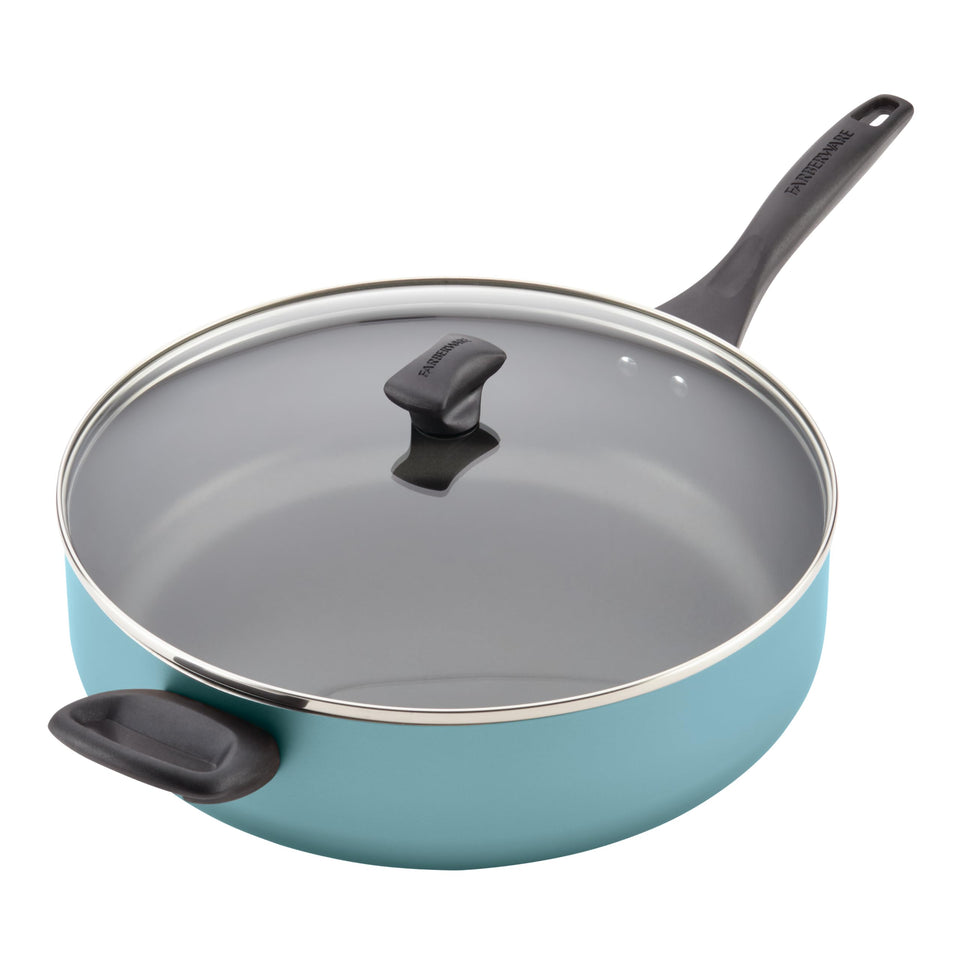 Farberware jumbo cooker with nonstick interior for easy food release.