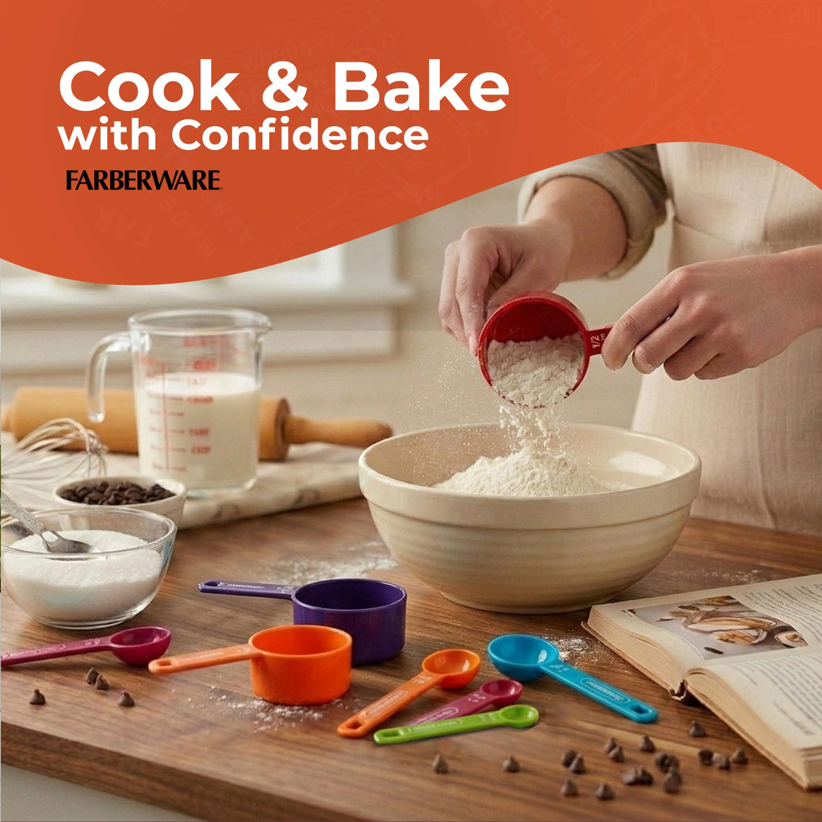 Farberware compact nesting saves drawer space in busy kitchens.