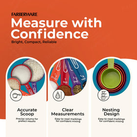 Farberware measuring spoons with easy-read markings for accurate portioning.