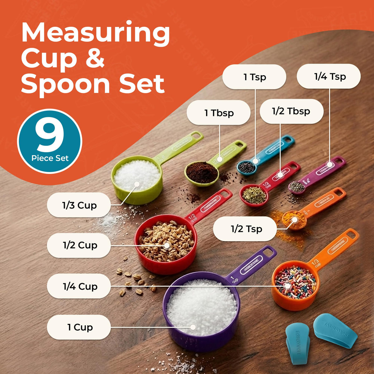 Farberware nesting ring organizer keeps cups and spoons together.