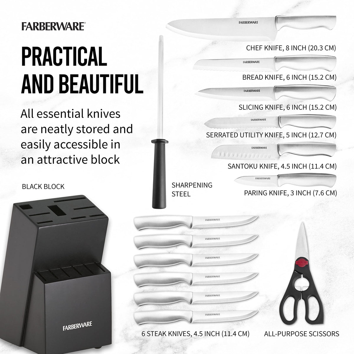 Farberware six steak knives for tender family meals