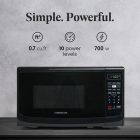 Farberware compact microwave digital display clearly shows time and power.