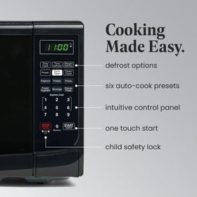 Farberware microwave one-touch settings simplify popcorn, potato, and pizza prep.