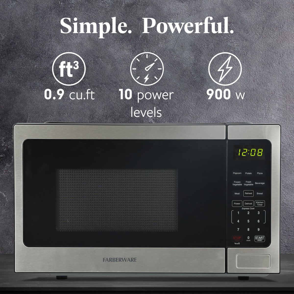 Farberware microwave control panel showing quick access for auto-cook settings
