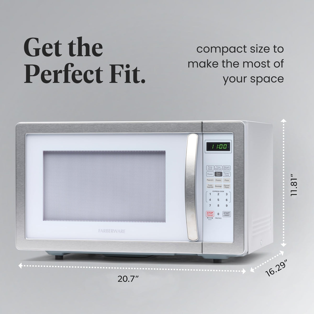 Farberware defrost by weight or time feature speeds meal prep.