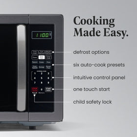 Farberware microwave digital display with clock and timer for precise meal timing.