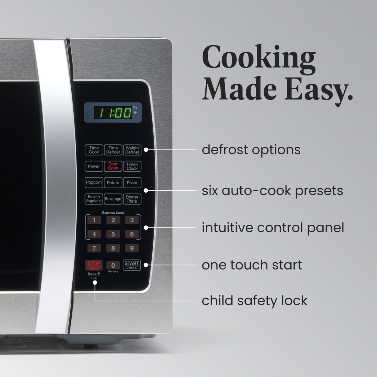 Farberware microwave door handle for easy access to cooking.