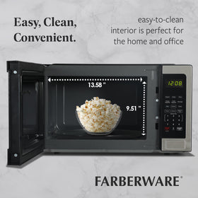 Farberware microwave express cook plus 30 seconds button for quick meals.