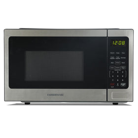 Farberware microwave front view in stainless steel, ideal for small kitchens and dorm rooms