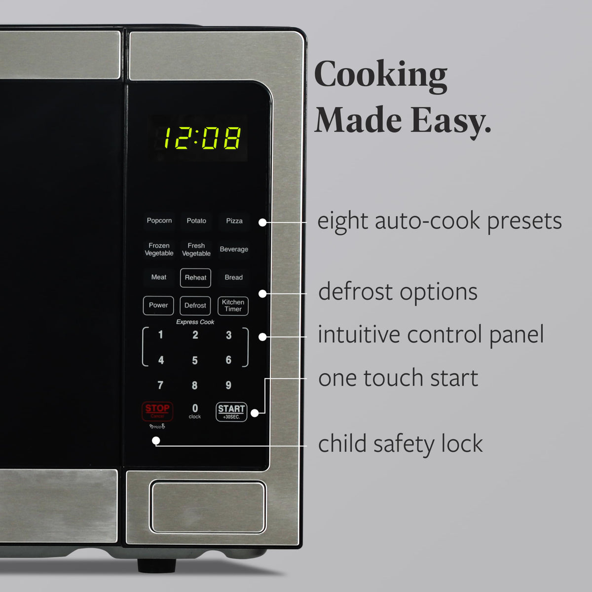 Farberware microwave interior with 12.4-inch glass turntable ensuring even heating.